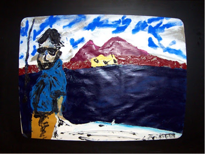<em>Téléphagie : Autoportrait caricature sur fond de Vésuve</em>, 1994 (Les Peintres d'Histoire)